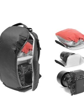 Compact Camera Backpack with Red Interior Organizer